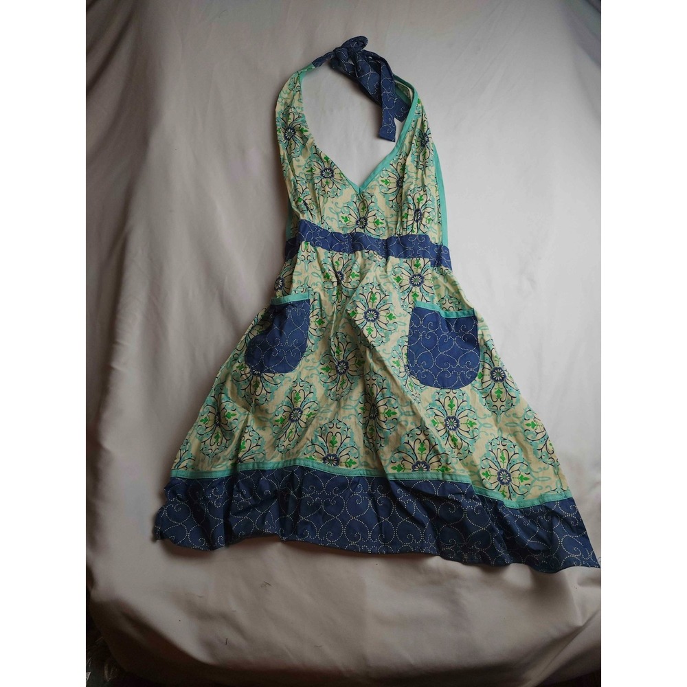 Now Designs Halter Apron Women Size One Size Blue Floral Woven Cooking Kitchen